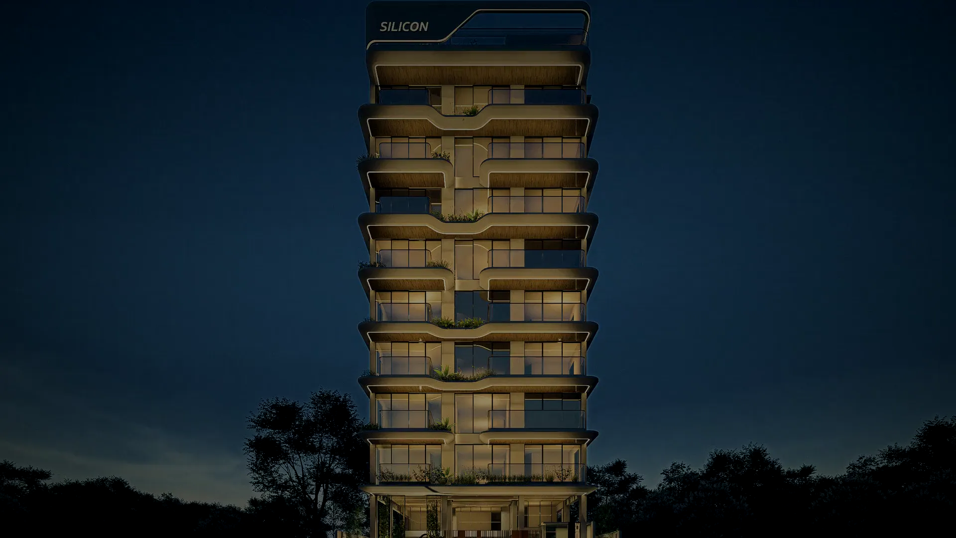 YARA at dusk, a lit residential tower with paper-cloud light