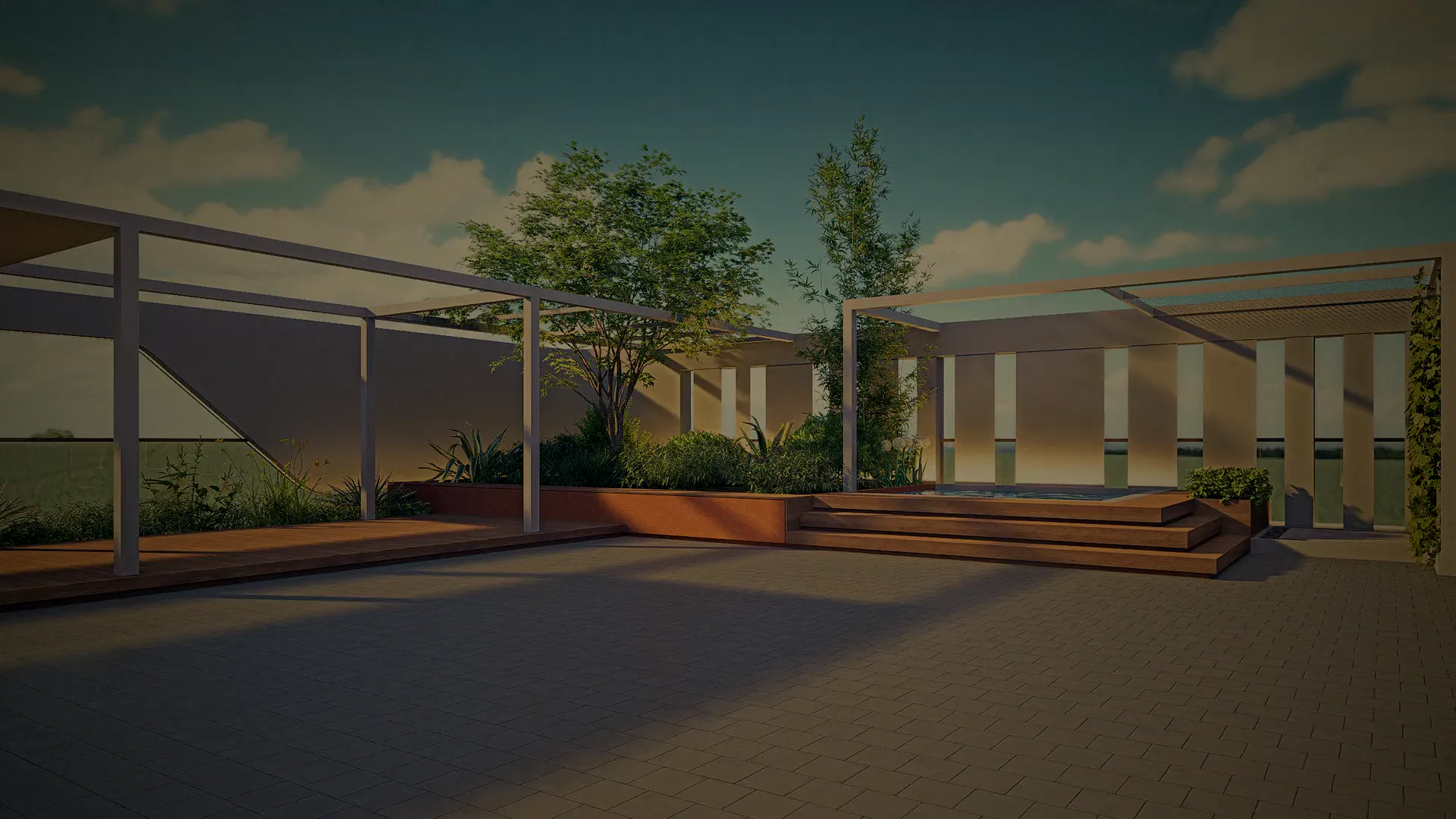 YARA rooftop terrace with planting and an open booking panel
